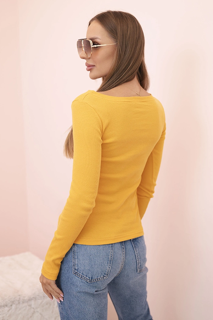 Kesi Women's cotton blouse with long sleeves and a boat neckline mustard