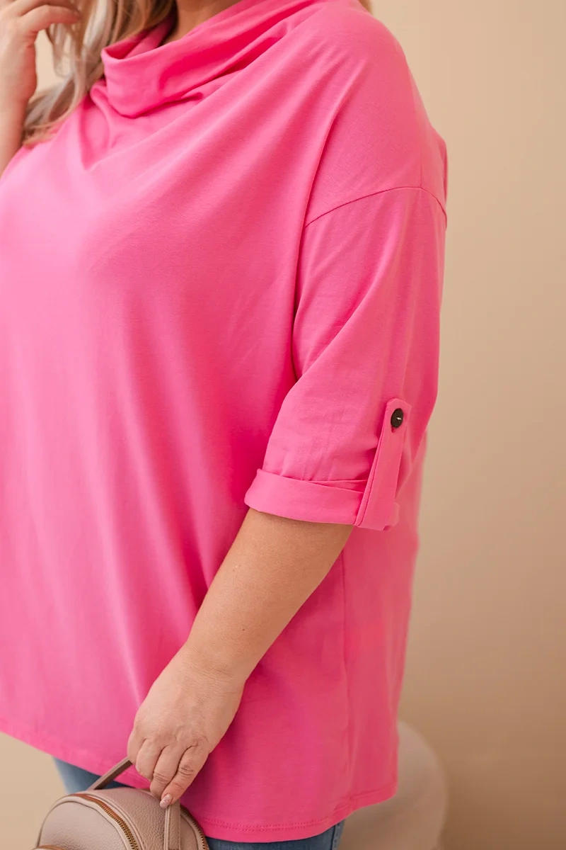 Kesi Włoski Dámska blúzka Plus Size z bavlnou vo voľnom strihu s vodným výstrihom svetloružová