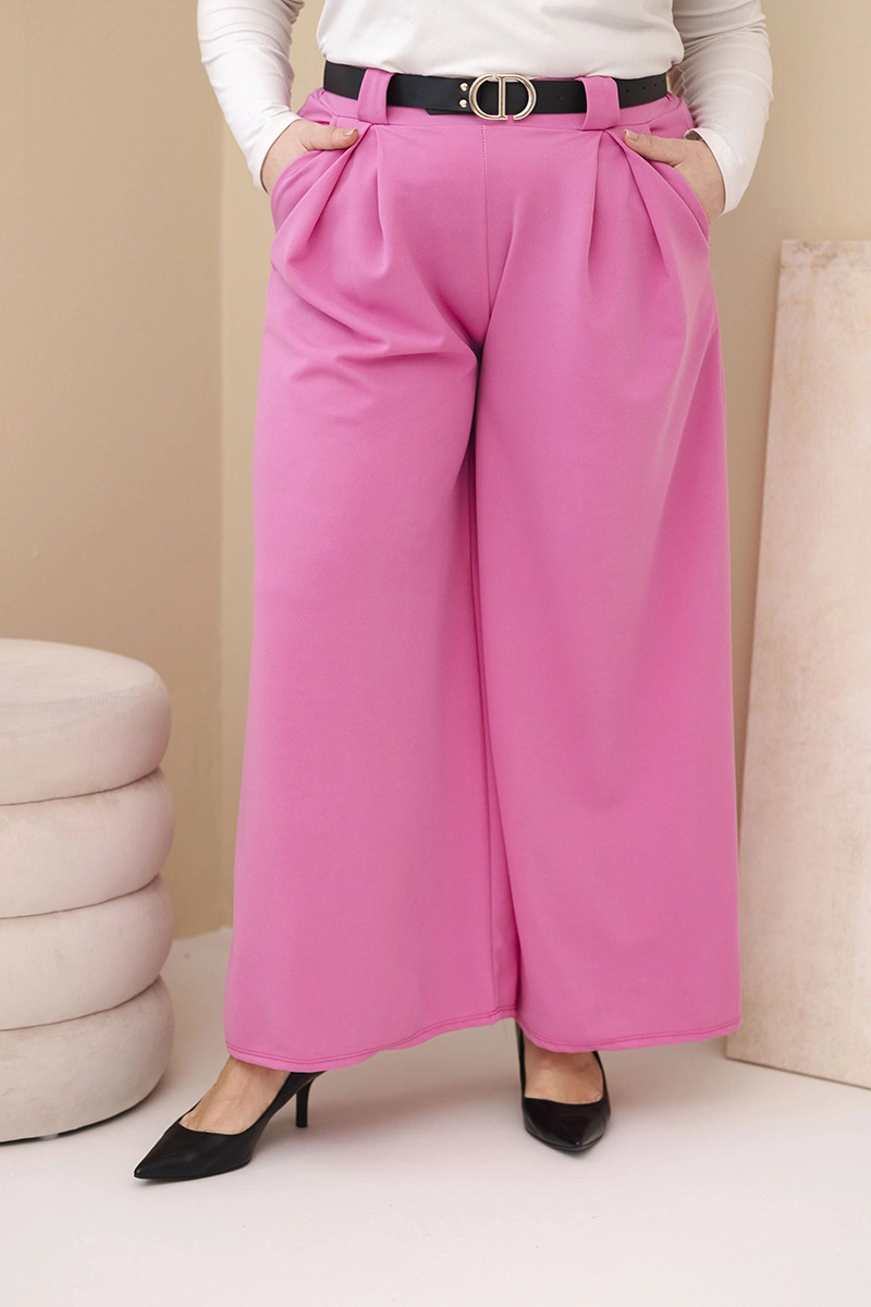 Панталон Kesi Plus Size с колан, розов