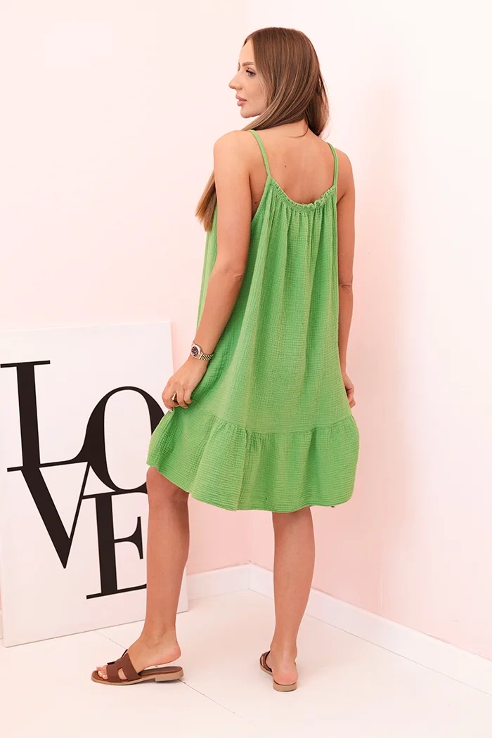 Kesi Włoski Women's muslin dress with straps and frill olive