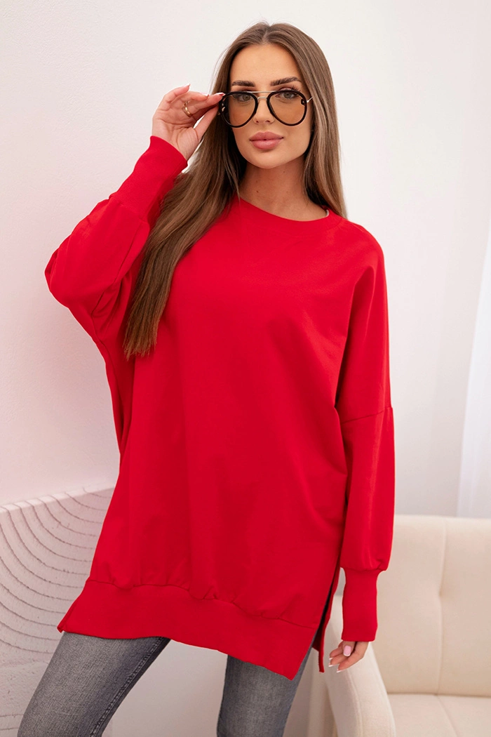 Kesi Women&#039;s cotton sweatshirt with a wide hem red