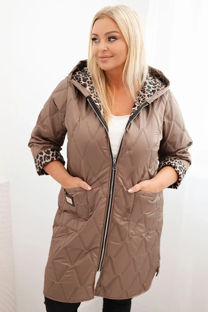 Kesi Włoski Plus Size women's quilted jacket with a leopard print lining and a hood fango