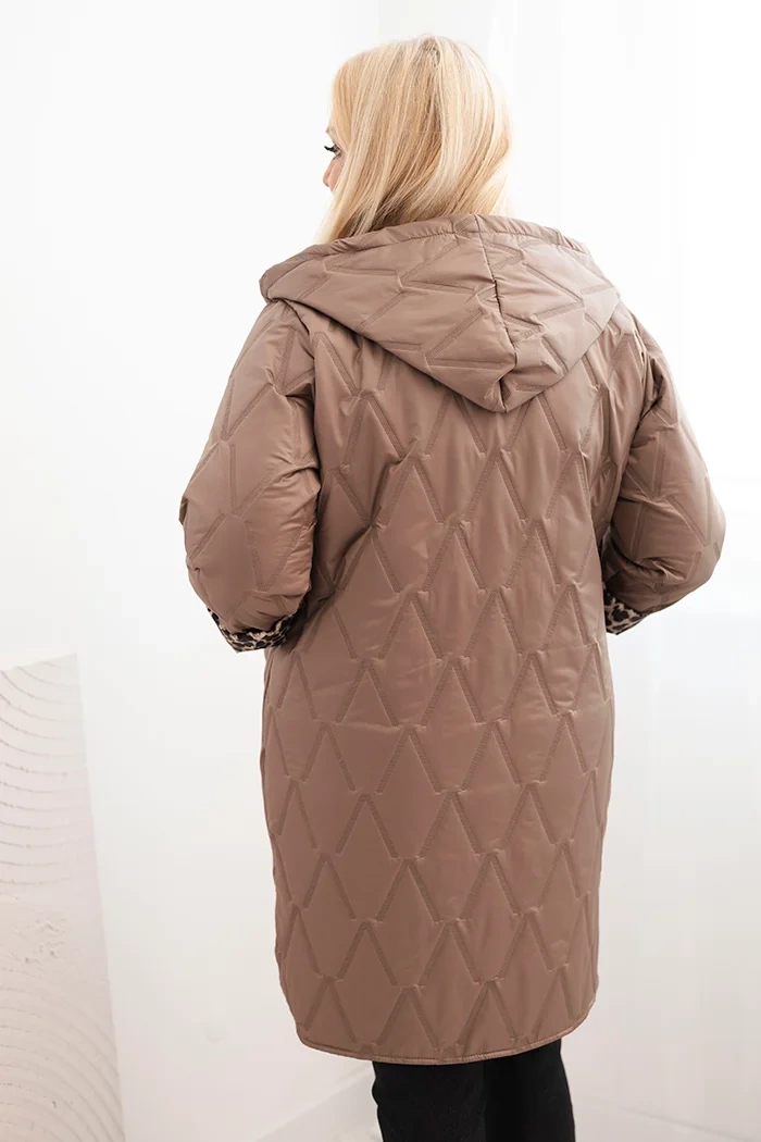 Kesi Włoski Plus Size women's quilted jacket with a leopard print lining and a hood fango