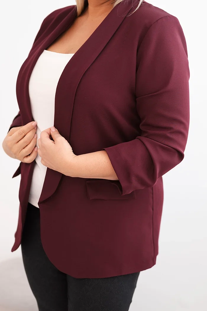 Kesi Włoski Women&#039;s Plus Size Unbuttoned Blazer with Lining XL/2XL plum