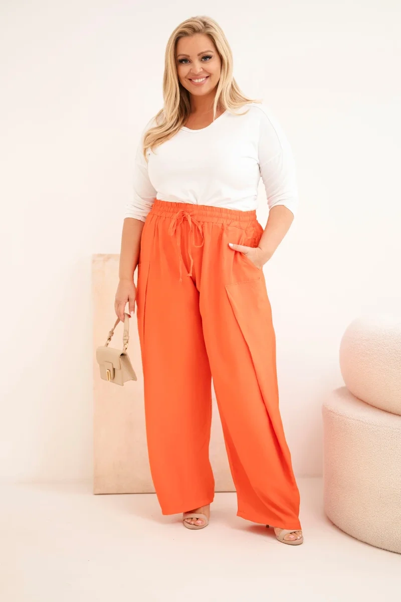 Kesi dámske plus size nohavice s elastickým pásom oranžové