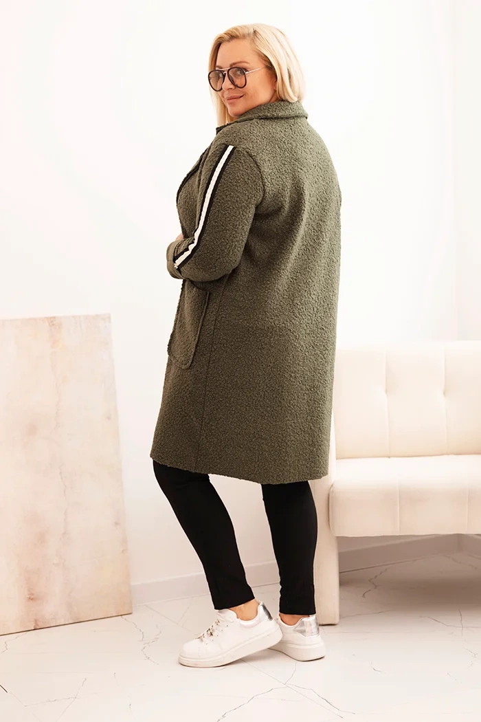 Kesi Włoski Plus Size women's coat made of faux sheepskin with pockets khaki