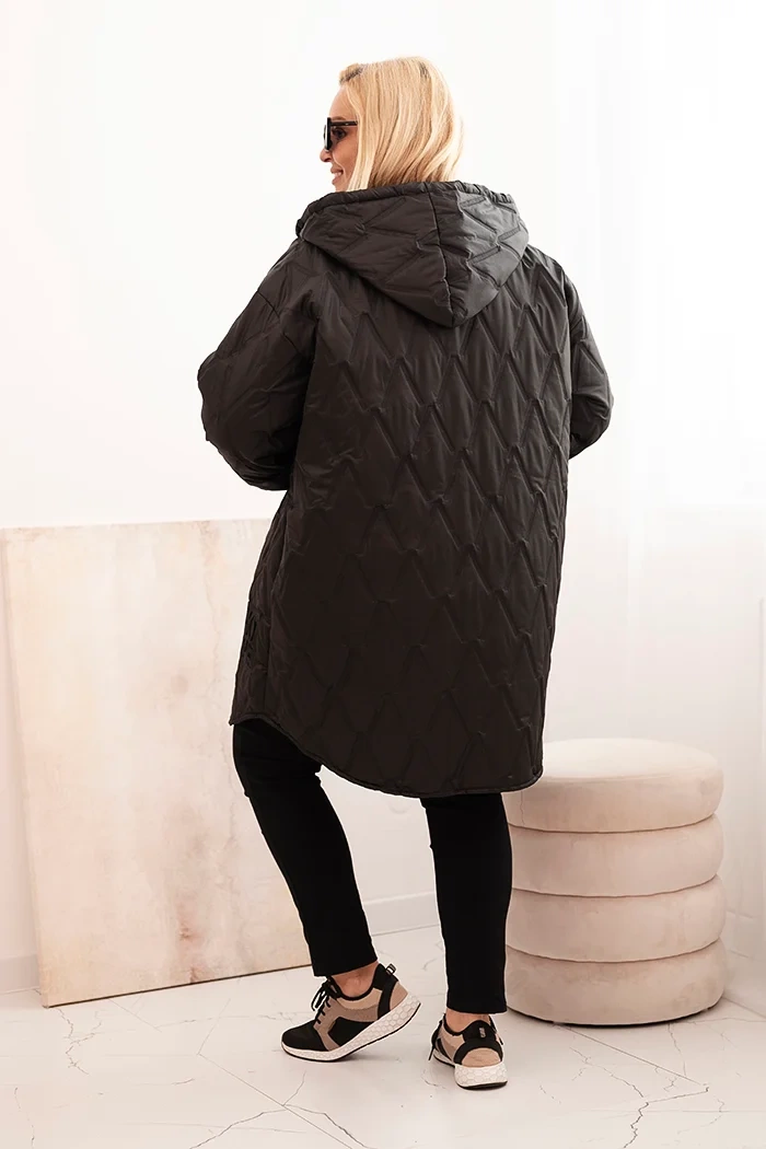 Kesi Włoski Plus Size women's quilted jacket with a hood and the word HOPE black