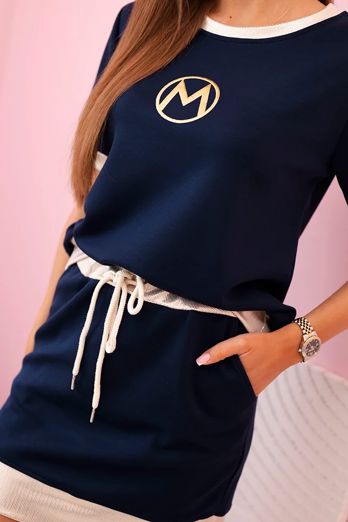 Kesi Włoski Women&#039;s viscose set with short sleeves and a skirt navy blue