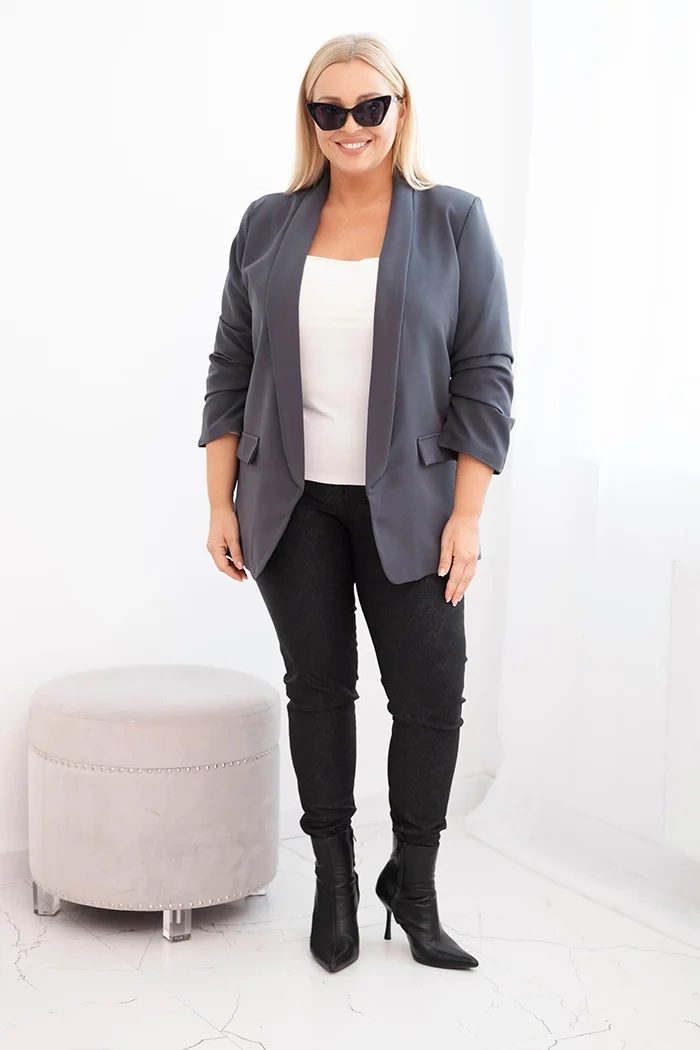Kesi Włoski Plus Size women's blazer without fastening with lining XL/2XL graphite