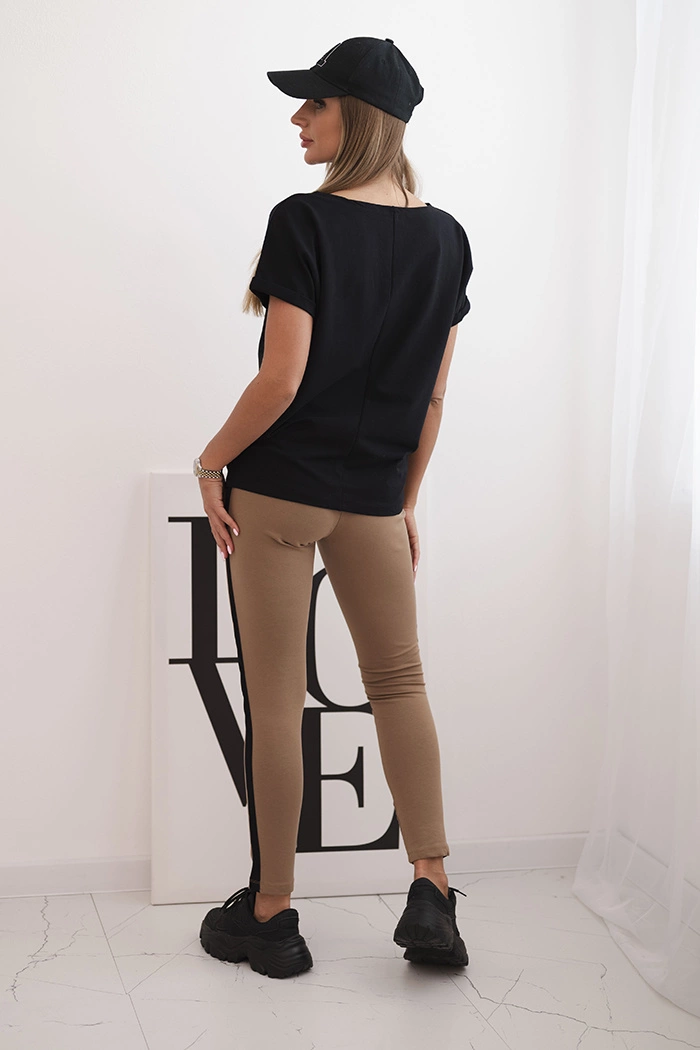 Kesi Women's cotton set with a top and leggings with a stripe black