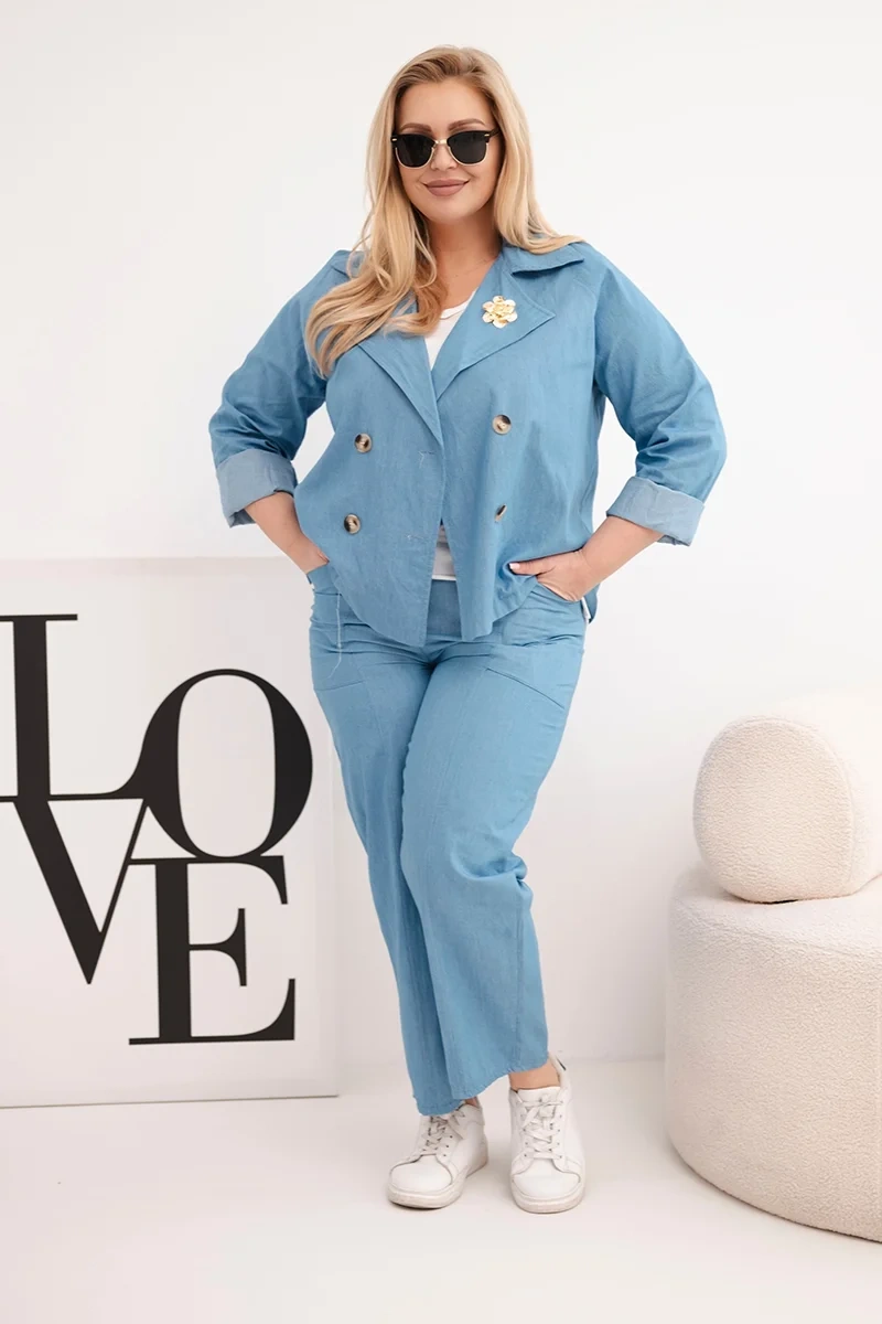 Дамски комплект от памучен материал plus size Kesi Włoski, състоящ се от яке и панталон