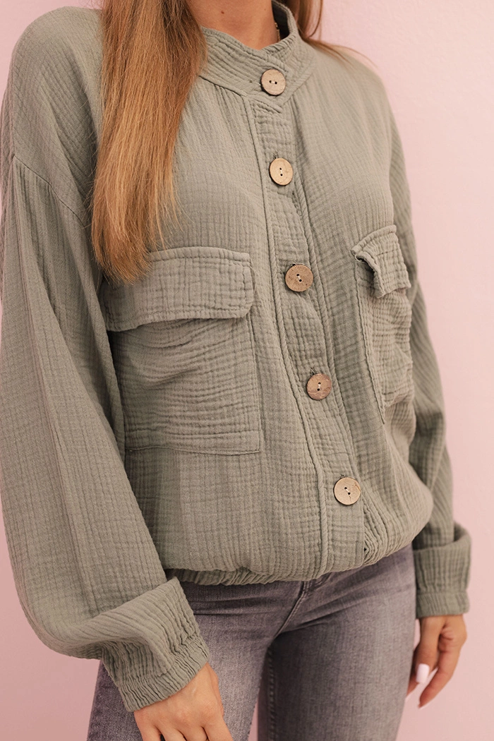 Kesi Włoski Women's muslin shirt with long sleeves khaki