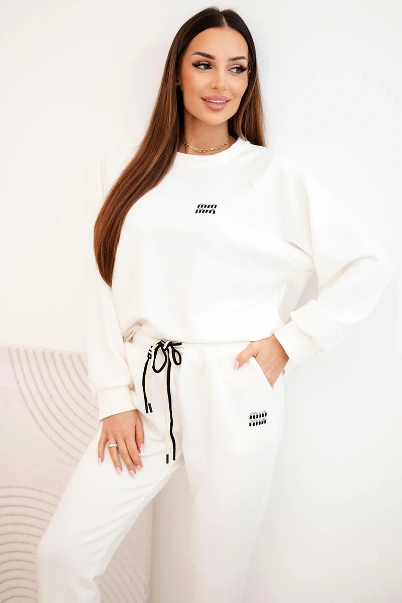 Kesi Włoski Komplet dámsky maslový z viskózy s mikinou a nohavicami ecru