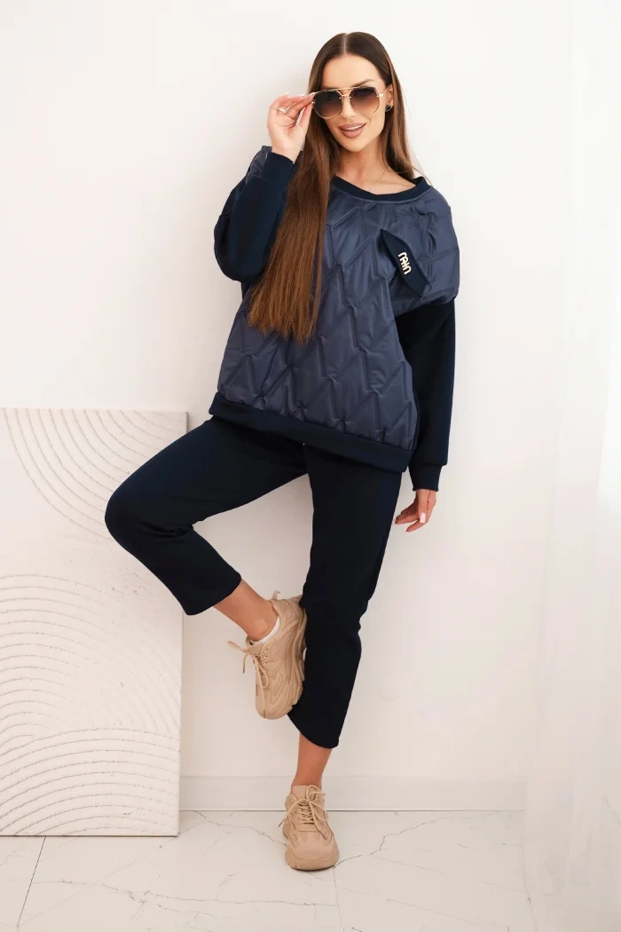Kesi Włoski Women&#039;s tracksuit set made of viscose with a quilted sweatshirt and pants navy