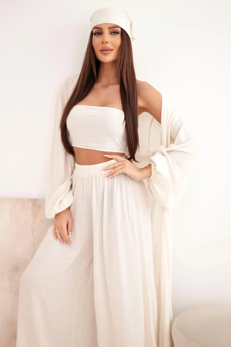 Kesi dámský viskózový 4-dílný boho set světlá béžová