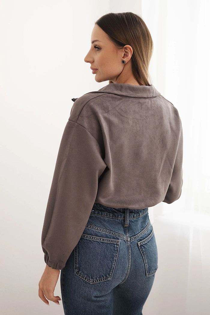 Suede zip-up sweatshirt in grey color