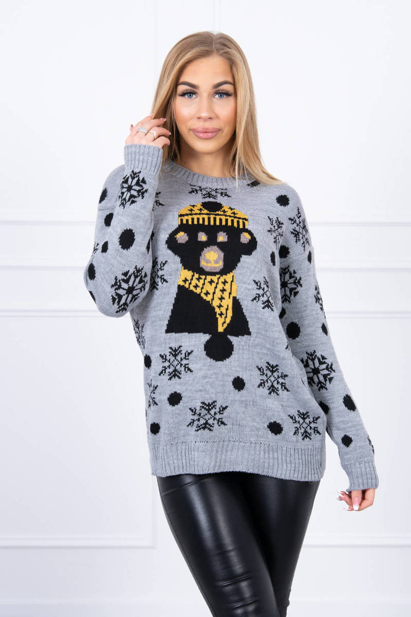 Christmas Sweater With Bear Gray