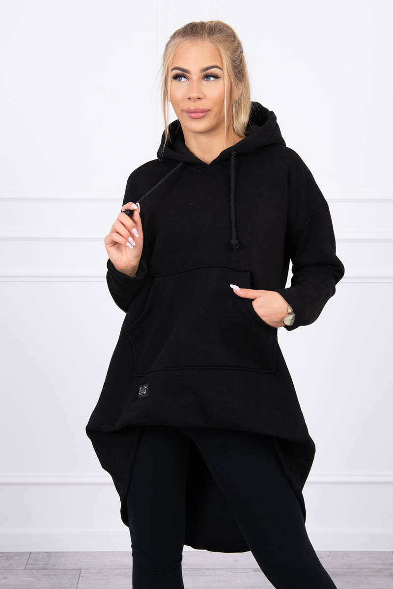 Reinforced Sweatshirt With Long Back And Hood Black