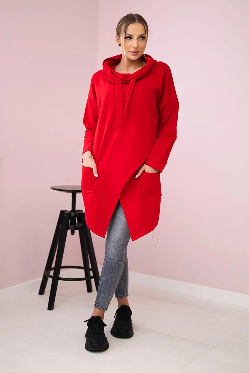 Tunic with a clutch on the front Oversize red