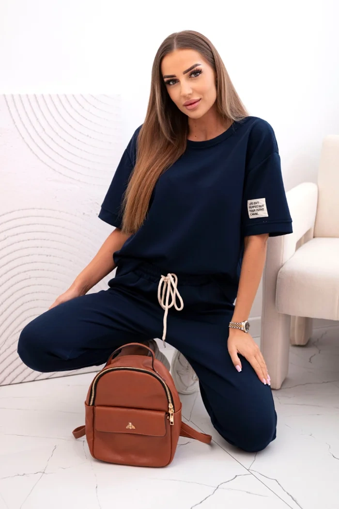 Kesi Włoski Women's viscose set with short sleeves and trousers navy blue