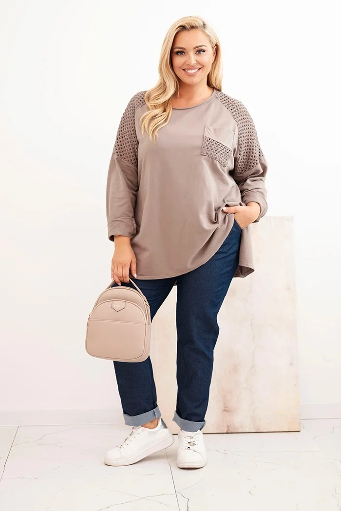 Kesi Włoski Plus Size women's cotton blouse with fango print color