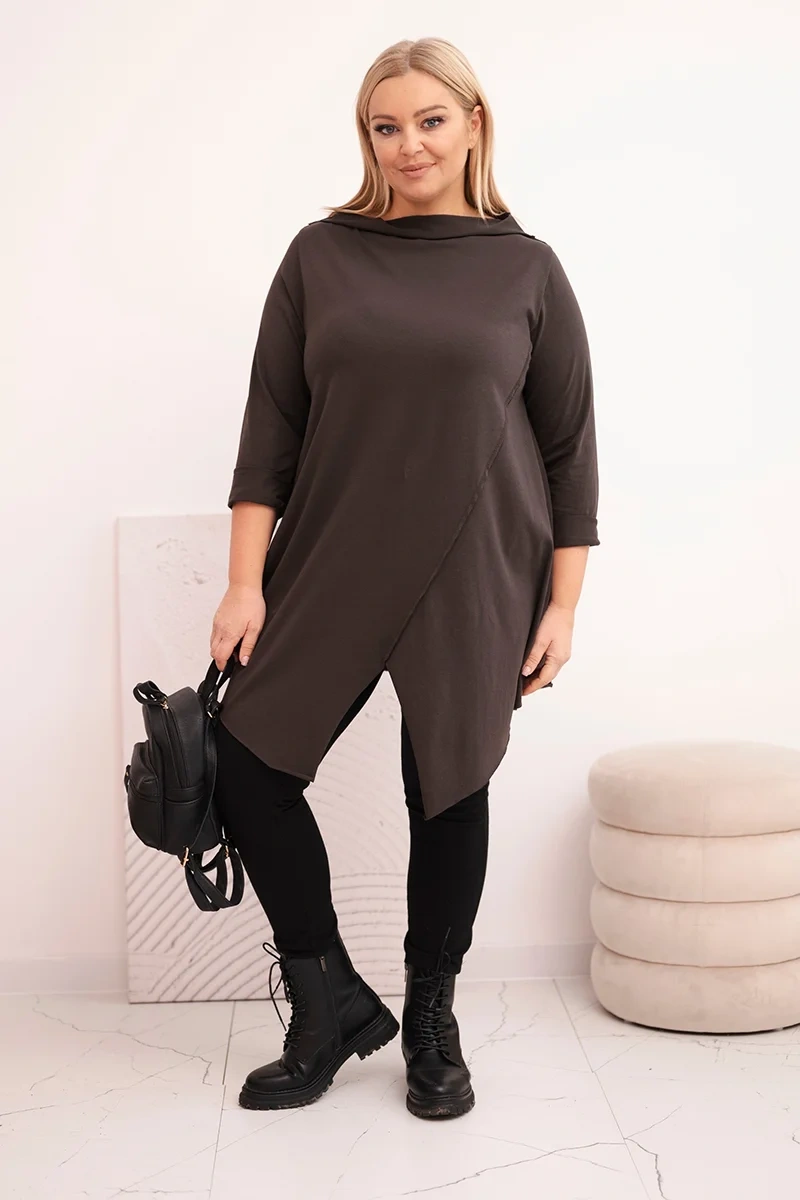 Asymetrická blúzka Plus Size s vyhrnutými rukávmi
