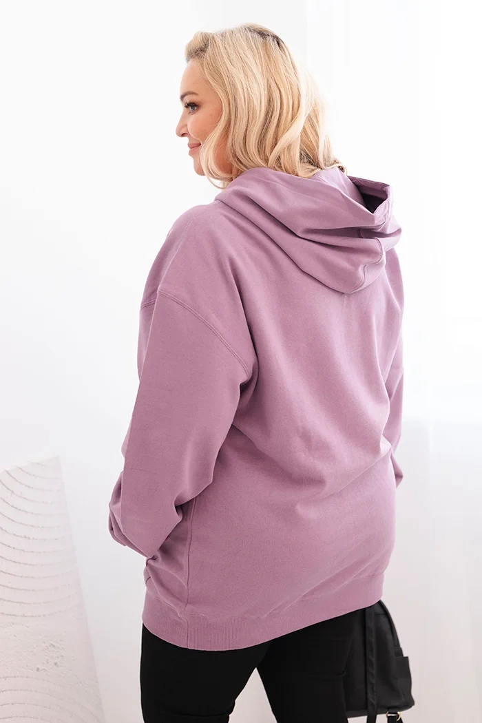Kesi Włoski Women's plus size looped cotton hoodie with kangaroo pocket dark pink