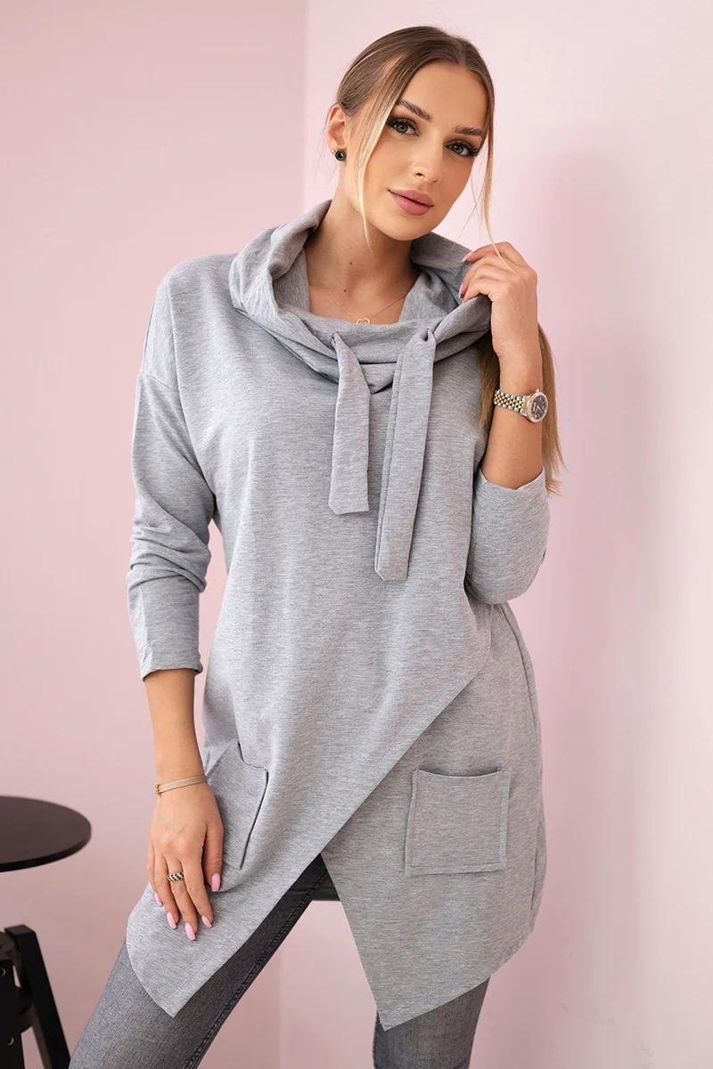 Tunic with a clutch on the front Oversize gray