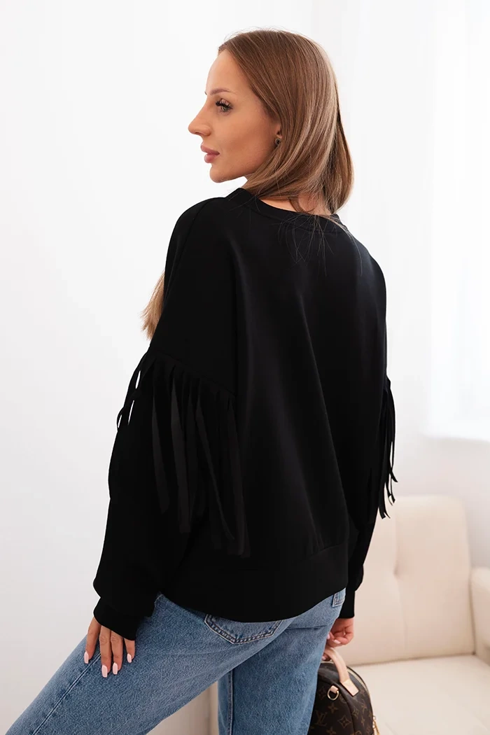 Kesi Włoski Women&#039;s butter-colored sweatshirt with decorative sleeves black