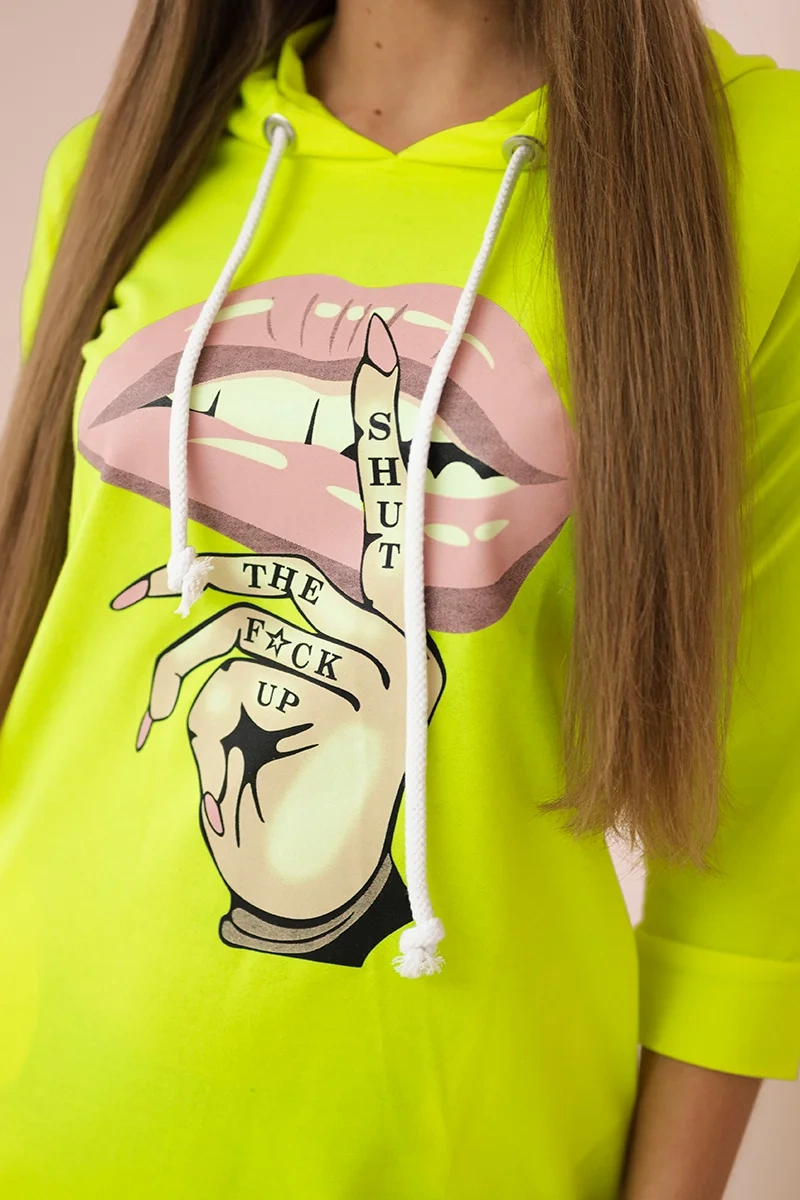 Dress with a longer back and a colorful yellow neon print