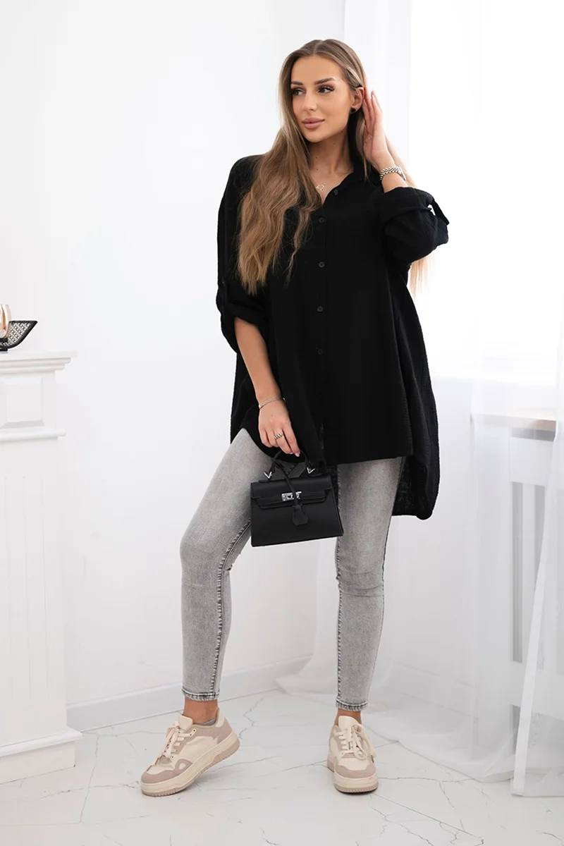 Kesi Włoski Cotton muslin shirt black