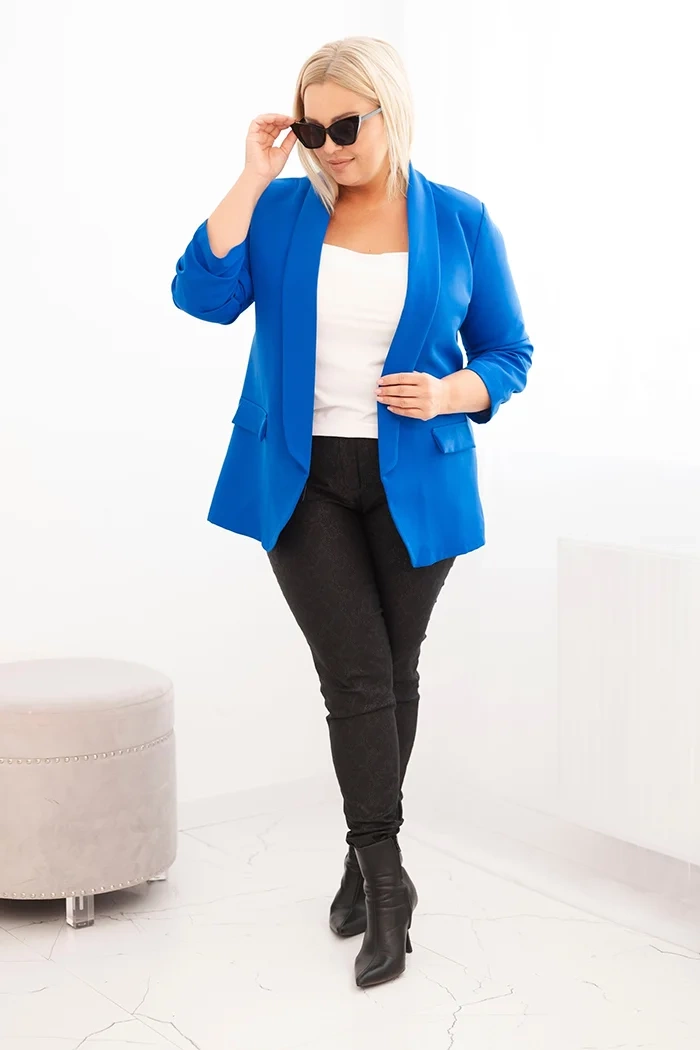 Kesi Włoski Women's Plus Size Unbuttoned Blazer with Lining XL/2XL cornflower blue