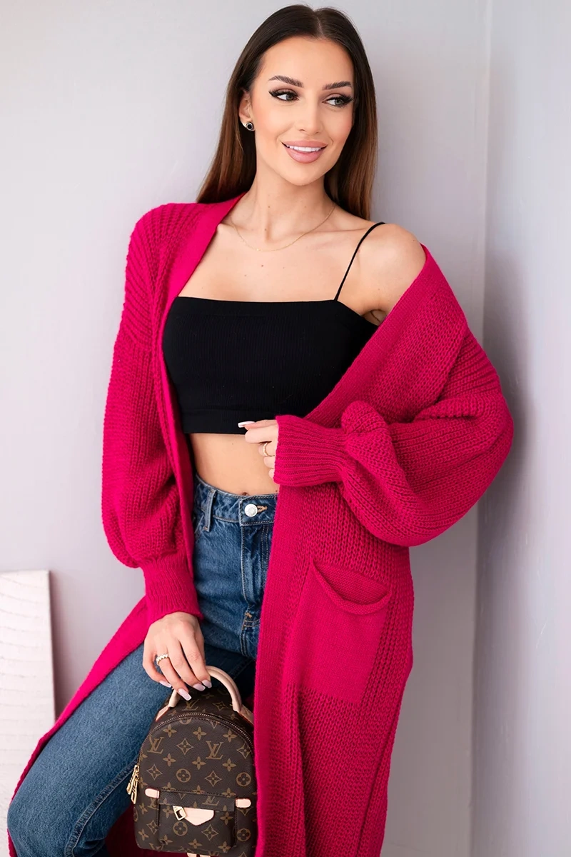 Long sweater fuchsia cardigan