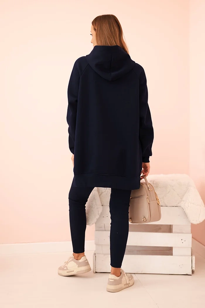 Polski Women&#039;s cotton set with a hooded sweatshirt and high-waisted leggings navy blue