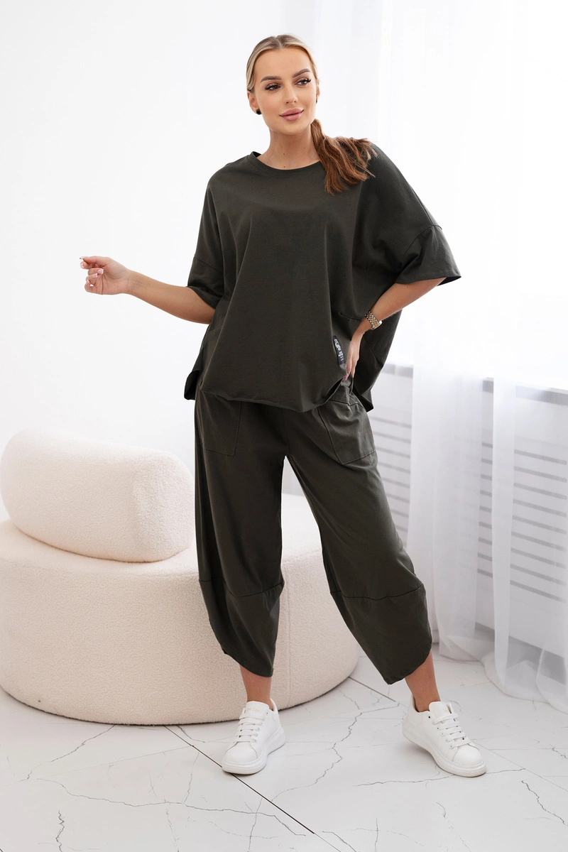 Kesi Włoski Cotton set blouse + trousers khaki