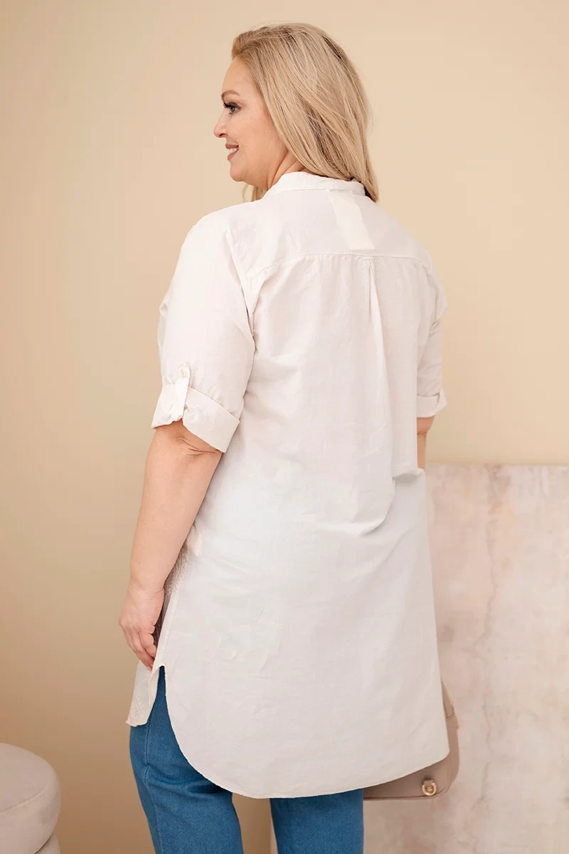 Kesi Włoski Plus Size šaty s výšivkou, béžové