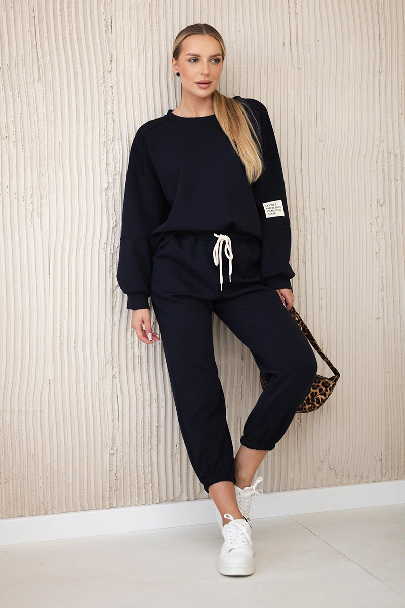 Włoski Viscose set sweatshirt + pants navy blue