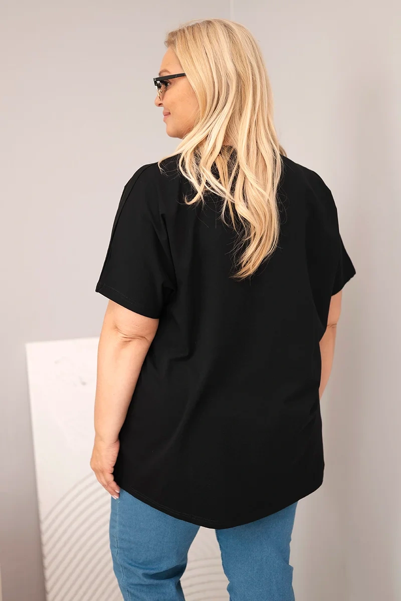 Plus size blúzka s motýľmi čierna