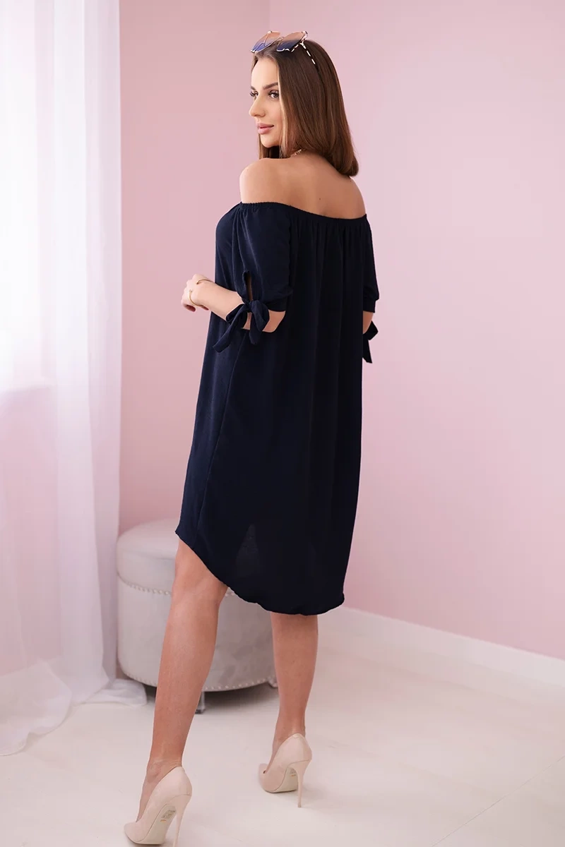 Dress with ties on the sleeves navy blue
