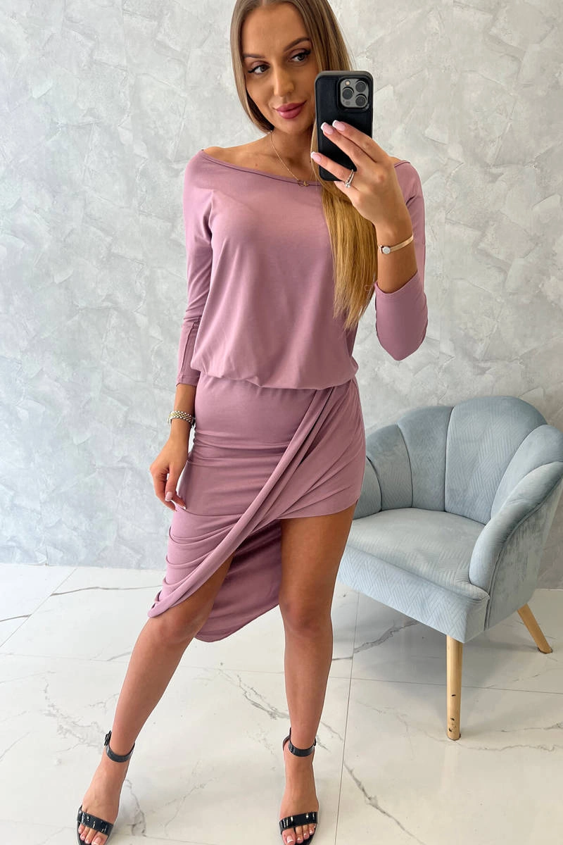 Asymmetrical dress, 3/4 sleeve dark pink