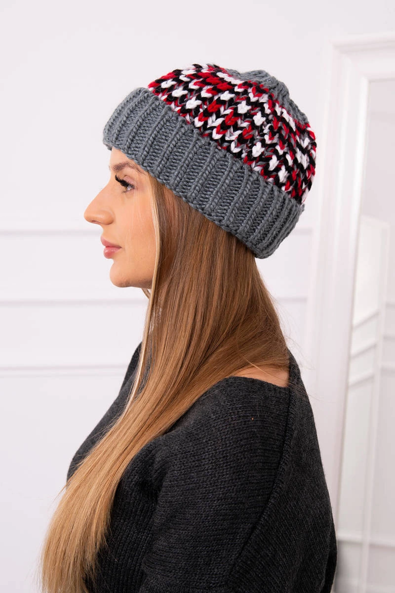 Women&#039;s cap Iris K348 dark gray+red