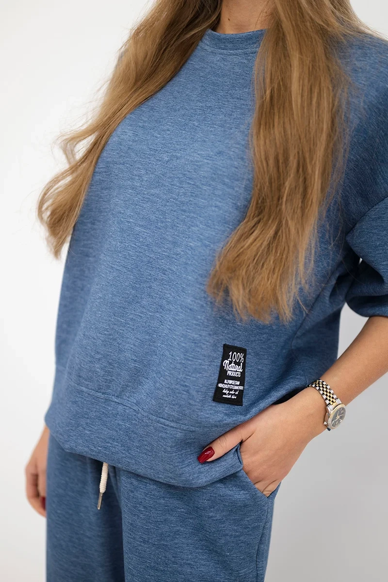 Kesi Włoski Buttery fabric set sweatshirt + pants denim melange