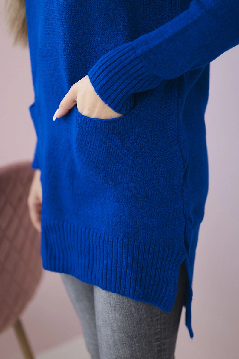 Sweater with stand-up collar purple-blue