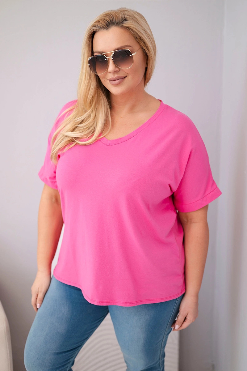 Розова овърсайз блуза с V-образно деколте