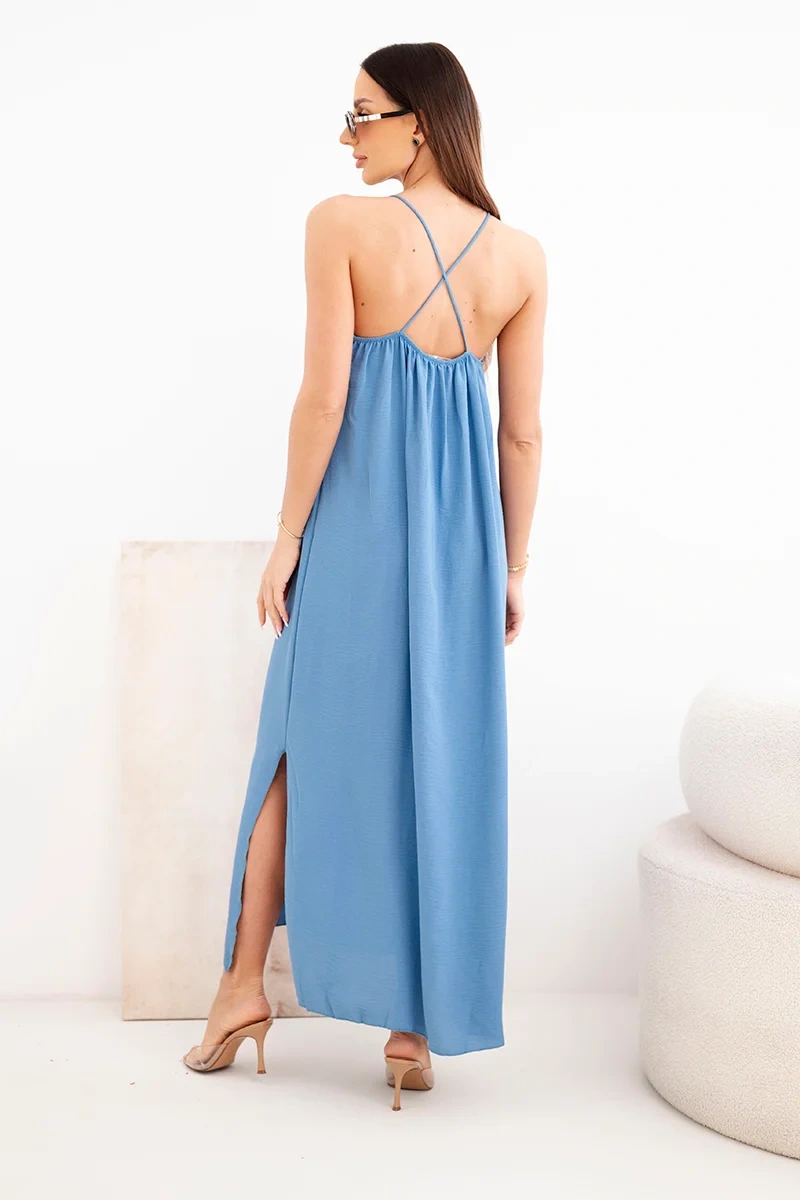 Long dress with straps denim
