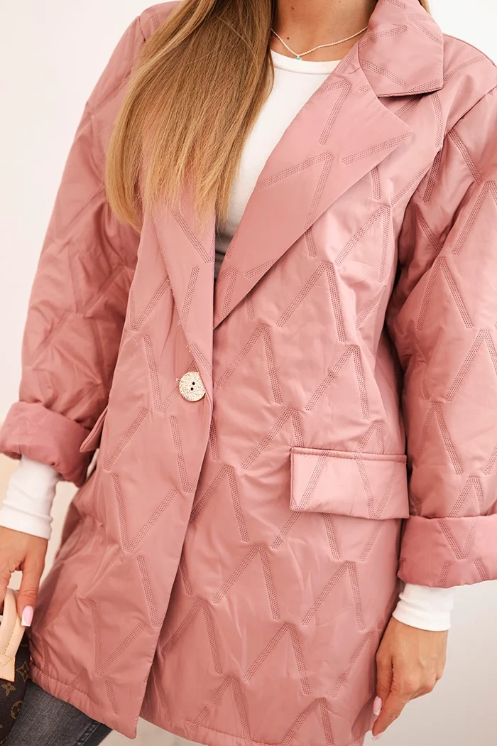 Kesi Włoski Plus Size women's quilted jacket with collar and button dark pink
