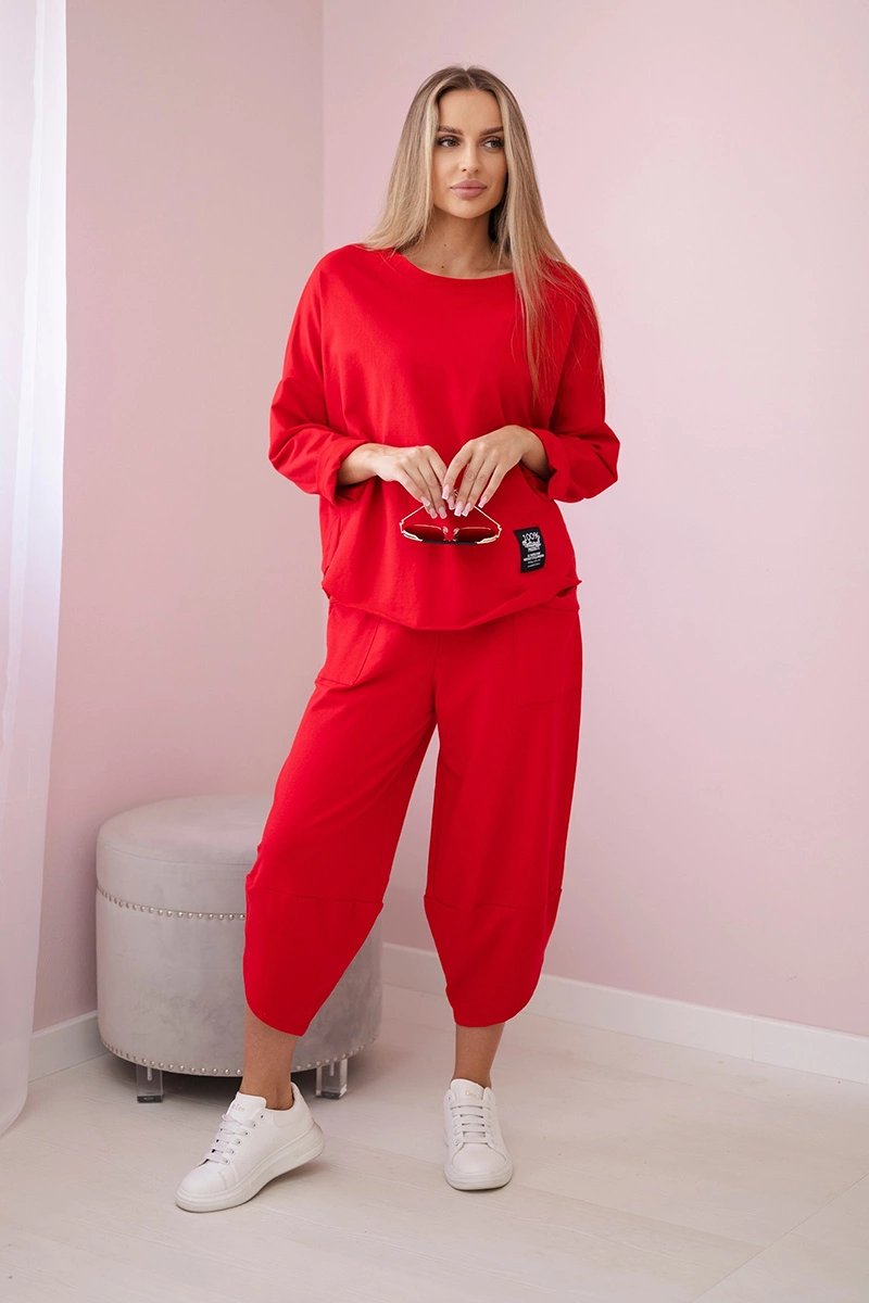 Cotton Sweatshirt And Trousers Set Red