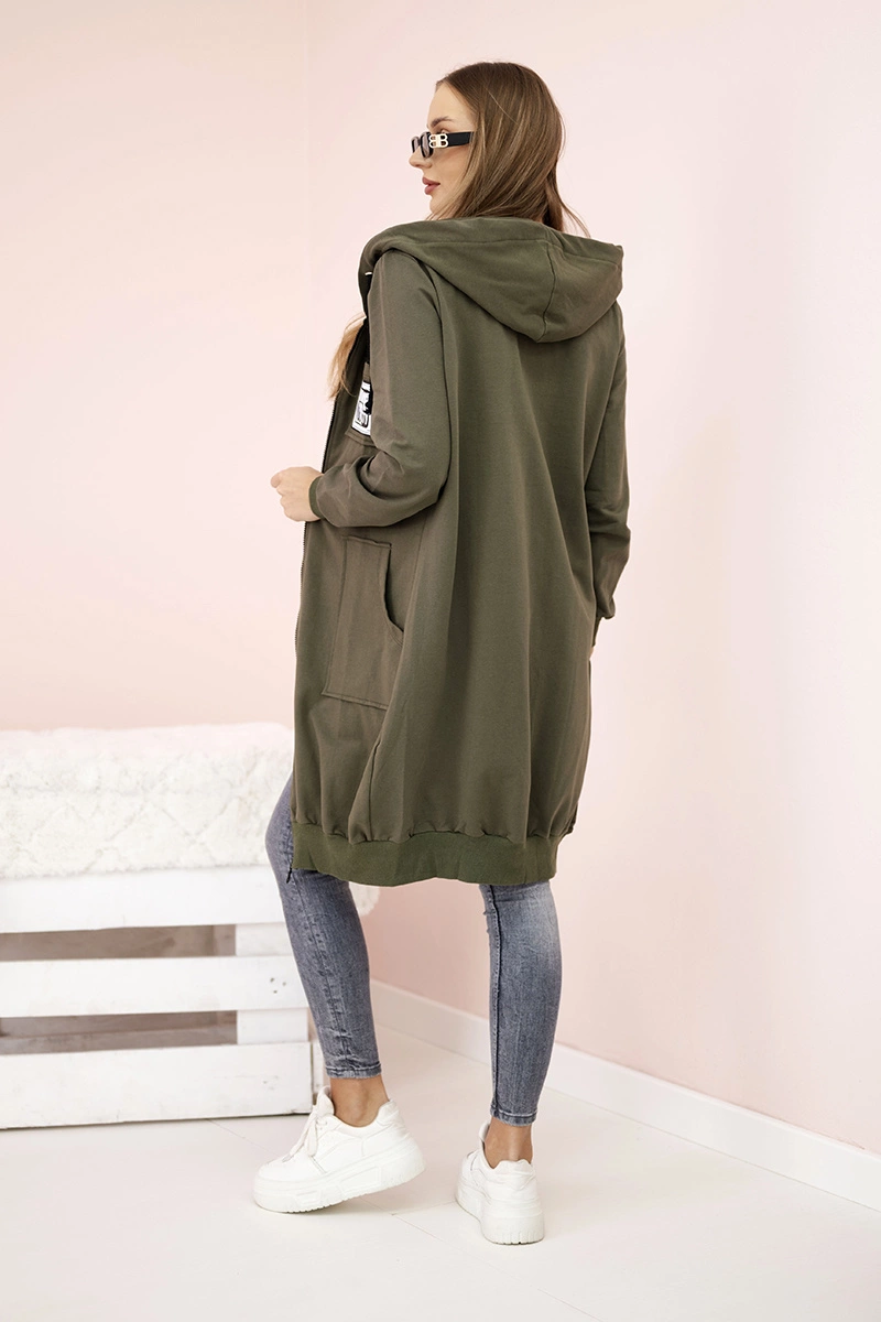 Kesi Women&#039;s longer sweatshirt with hood and zipper khaki