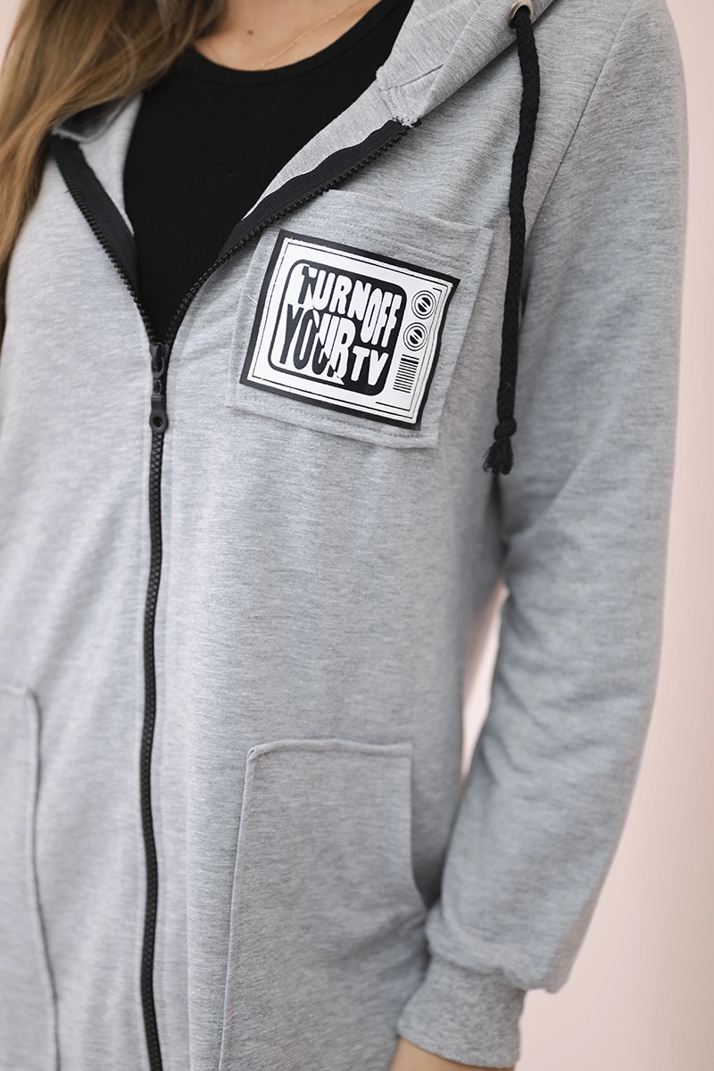 Kesi Women&#039;s longer sweatshirt with hood and zipper grey