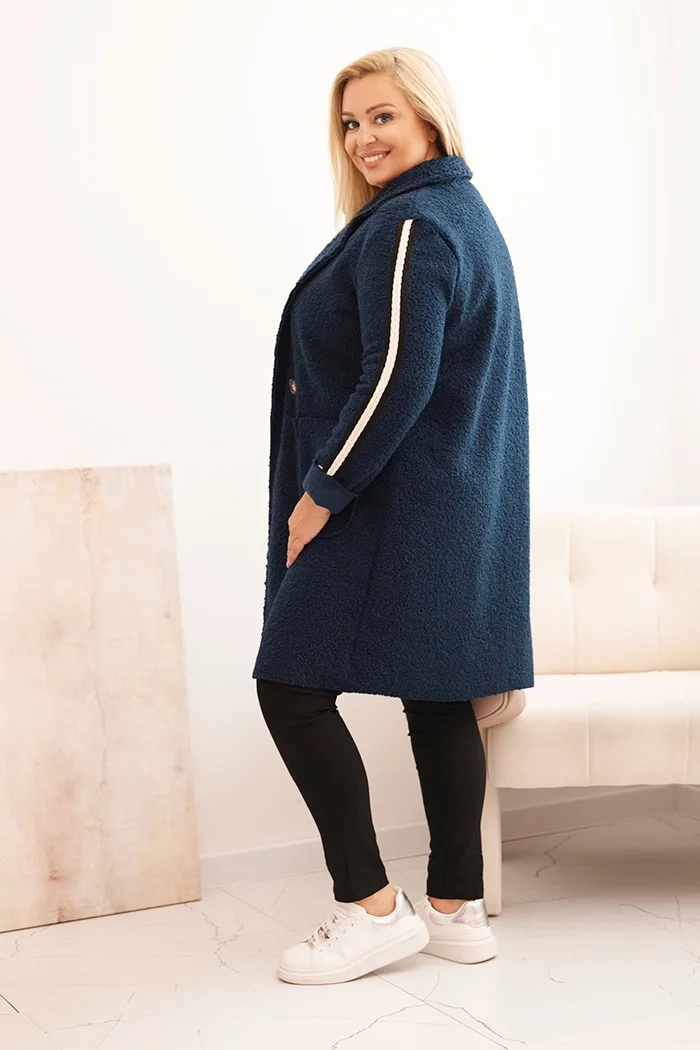 Kesi Włoski Plus Size women&#039;s coat made of faux shearling with pockets dark denim